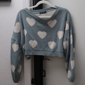 Nasty Gal Blue Cropped Heart Sweater